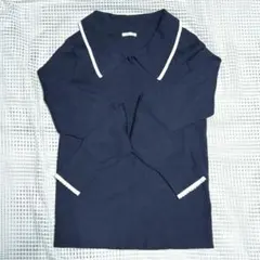 GU ネイビー 襟付きニットセーター　リブバイカラーセーター(長袖)