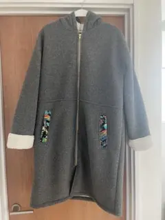 フリースフード付きコート グレー