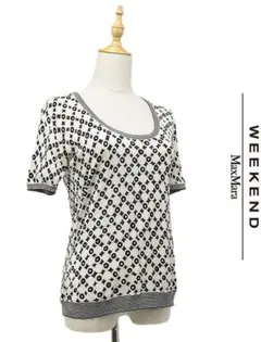 B558 MaxMara WEEKEND ニットカットソー シルク 総柄 生成のサムネイル