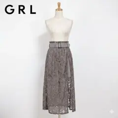 GRL グレイル レースロングスカート ベルト付き カーキ S