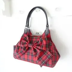 タータンチェックのあおりがま口バッグ