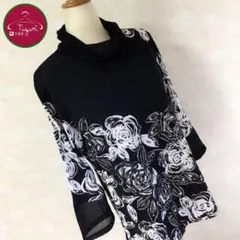レトロ デザイン シャツ 刺繍花柄 3D モノトーン スパンコール 古着 黒 白