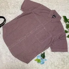 極美品　ザノースフェイス　半袖シャツ　赤グレー　チェック　夏　大きいサイズ　XL