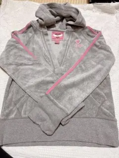 GAP グレー フード付きパーカー　サイドピンクボーダー