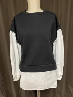 重ね着風カットソーシャツ　長袖