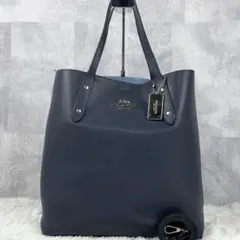 A4可 美品 コーチ レザー 2way ショルダーバッグ アベニュー ロゴ 紺