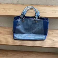 サマンサタバサ青 クロコダイル風 ハンドバッグ