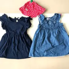 MKIHOUSE デニムワンピースと西松屋ワンピースと帽子セット 90cm