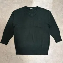 GU ニットセーター Vネック 無地 （M）ダークグリーン アクリル100%