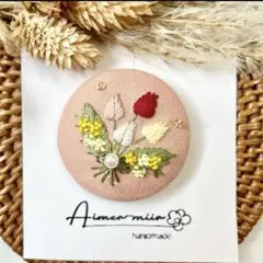刺繍ブローチorヘアゴム✳︎チューリップとミモザの花束