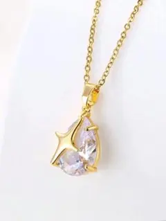 新品 ティアドロップ型クリスタルネックレス ステンレスチェーン