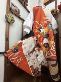 極美品☆着物リメイクオーダー品］振袖着物リメイク和柄切替ワンピース