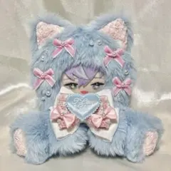 おすわりぬい服 10cm にじぱぺっと 着ぐるみ ねこ 水色 ピンク