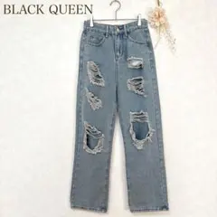 【BLACK QUEEN】デニム　パンツ　ジーンズ　ダメージ加工　カジュアル