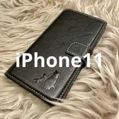 iPhone11ケース 手帳型 本革 猫 新品未使用 シンプル プレゼント