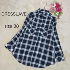 【ドレスレイブ】チェック柄シャツ 長袖 Wポケット ネイビー×グリーン38サイズ