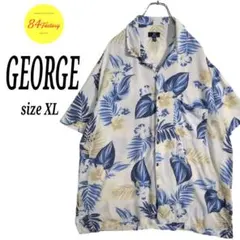 GEORGE　総柄シャツ　アロハ　かりゆしウェア　 テロ感　レーヨン　メンズXLのサムネイル