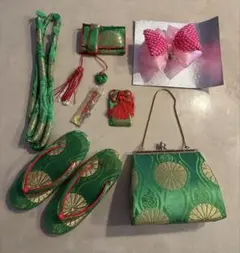 訳あり　七五三 草履とバッグセット 緑色