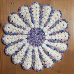 ハンドメイド 手編み小物  (直径約28cm) ミックスブルー