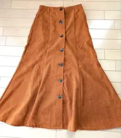 オレンジ茶色 フレアロングスカート ボタン付き　GU