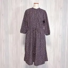 【ユニクロ】ロングワンピース 小花柄 ウエストマーク紐 前ボタンあき M