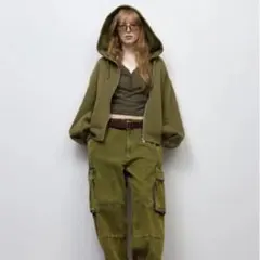 オンライン限定GU スウェットバルーンスリーブフルジップパーカ　XS