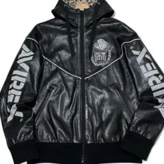 極美品 定価7.5万 AVIREX ラムレザー バーシティパーカー 羊革 M 黒