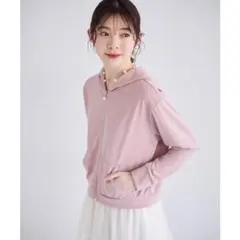 ポケット付きパール装飾ジップパーカー