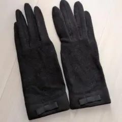 ピンキーアンドダイアンレディース黒いウール手袋 リボン