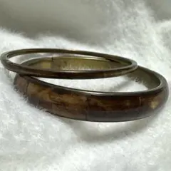ウッド調バングル 2点セット ヴィンテージ ブラウン 木製調 エスニック レトロ