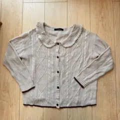 クリーム色 襟付きケーブルニットカーディガン