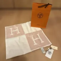 HERMES コットン　タオルハンカチ ピンク　タオル　ハンカチ　紙袋　新品