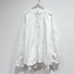 inobun 白 長袖ブラウス タックデザイン フリル 襟付き ゆったり