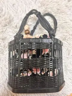 黒い籐製バスケット型バッグ　浴衣用鞄