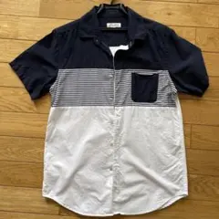 THE SHOP TK 半袖シャツ ネイビー ホワイト ボーダーのサムネイル