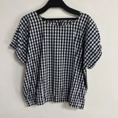 perle peche ギンガムチェック 半袖ブラウス