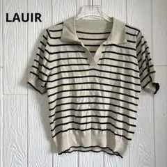 LAUIR ストライプ 半袖ポロシャツ ベージュ×黒のサムネイル