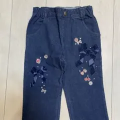 メゾピアノ デニム　パンツ　リボン刺繍付き長ズボン