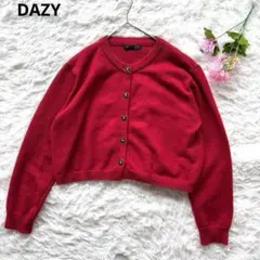 美品✨デイジー ニットカーディガン 赤 【L】リボンボタン クロップド丈　長袖