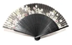 TS－76 絹扇子 黒骨 桜柄 着物 和装小物 新品 未使用品
