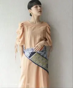 KBFオレンジ フリル袖 ロングドレス