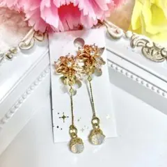 ハンドメイドイヤリング【No.35】痛くない ガラス 花 かわいい 綺麗