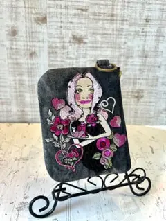 ロラライハリス♡ブラックWデニム♡刺繍のコインケース♡ポーチ