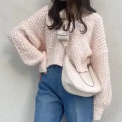 NICE CLAUPポンポンヤーンニットカーディガン