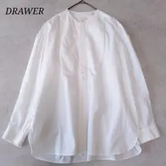 DRAWER✨️ピンタックノーカラーシャツ アシメ 白 大人の洗練スタイル❁