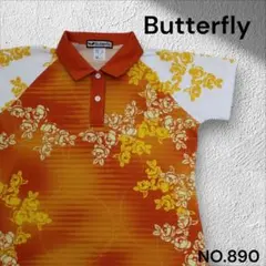 Butterfly 卓球 スポーツウェア ポロシャツ 花 オレンジ 半袖 ドライ