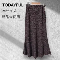 新品未使用】トゥデイフル　ドット　フレアロングスカート　Mサイズ　ブラウンのサムネイル