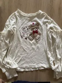 Mezzo Piano クマ刺繍 トレーナー アイボリー　チェックパンツ