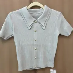 新品 CLEAR BASIC リブニット 半袖 ポロシャツ Fサイズのサムネイル