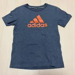 【美品】アディダス キッズ Tシャツ 140 グレー オレンジロゴ 綿100%